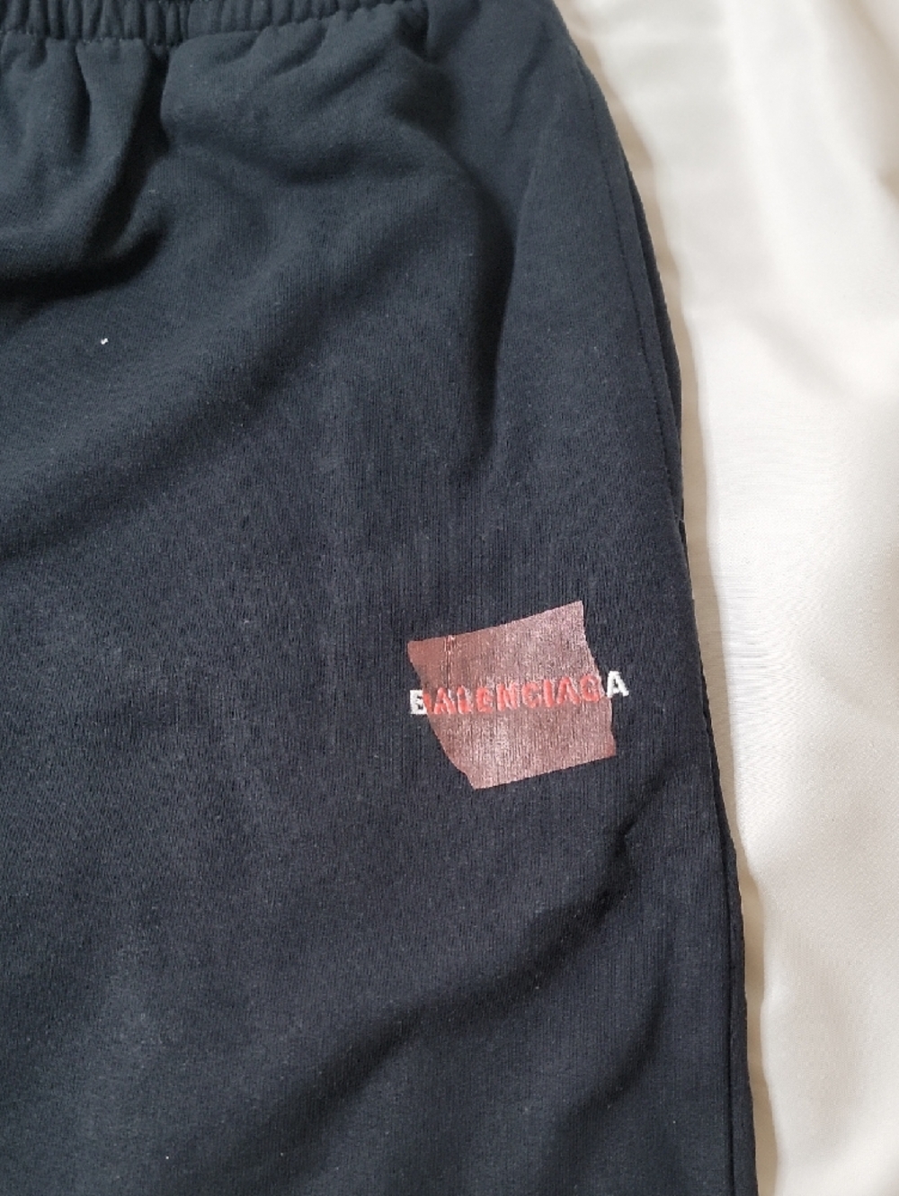 Balenciaga Black Athletic Drawstring Shorts with Red Logo Patch - Picture 2 of 5